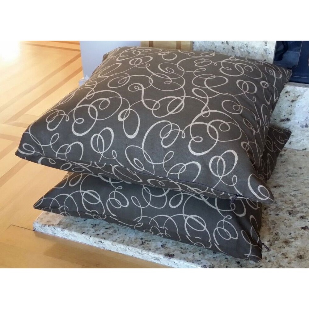 Mill Creek Throw Pillow Covers Brown Geometric Swirls 20x20 Zippered Pair NEW